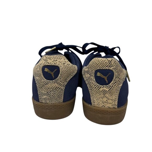 Puma Match Sneakers Women’s Size 7 Navy Suede Gold Snake Detail Gum Sole - Picture 3 of 13